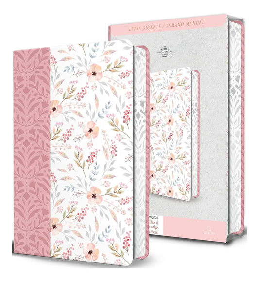 Biblia manual RVR60 – Rosa flores – Imitación piel