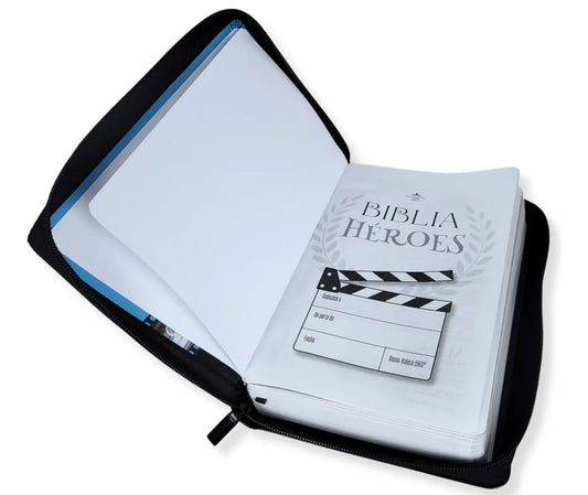 Biblia Héroes De La Fe Con Cierre RV1960- Imit Piel Duotono Negro Y Azul