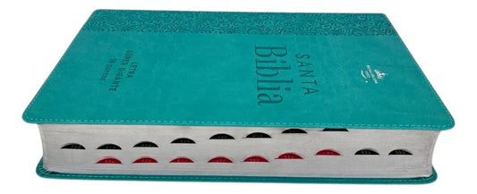 Biblia Éfeso Letra Súper Gigante 19 puntos Mediana RV1960, imit piel turquesa floral con índice/ Mundo Biblia