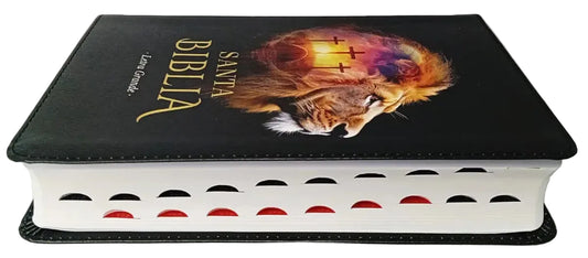 Biblia Letra Grande 12 puntos RV1960, imit piel negro león con índice/ Mundo Biblia