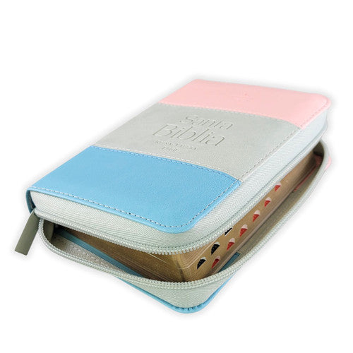 Biblia De Bolsillo Con Cierre RV1960, Imit Tricolor Rosa- Blanco-Turquesa Con Índice/ Mundo Biblia