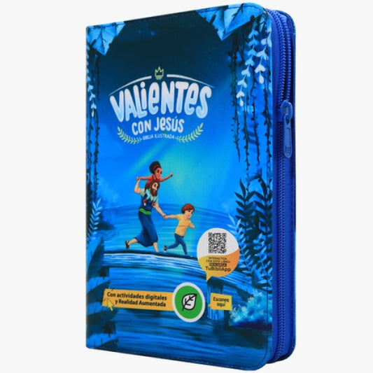 Biblia Reina Valera Contemporánea, Valientes con Jesús ilustrada / azul con cierre