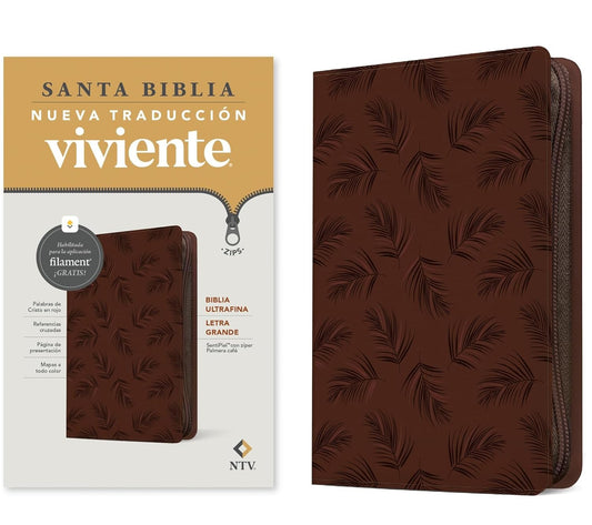 Santa Biblia NTV Ultrafina letra grande de zipper con Filament / imitación piel, marrón