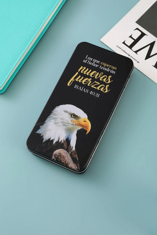 Pack bolígrafo, llavero y tarjeta en caja metálica / Nuevas fuerzas