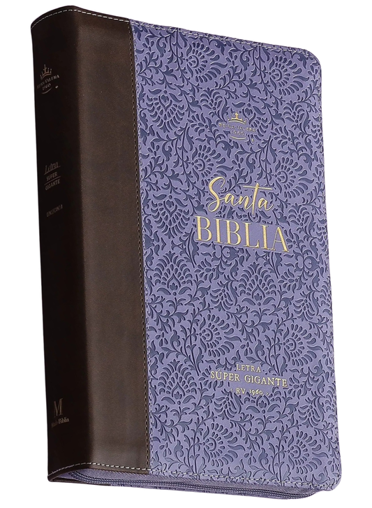 Biblia manual letra gigante RVR60 con indice y cierre – Cafe/Lila