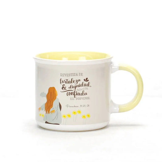 Taza 18 OZ. Colección Mujer Virtuosa. Revestida de fuerza y dignidad